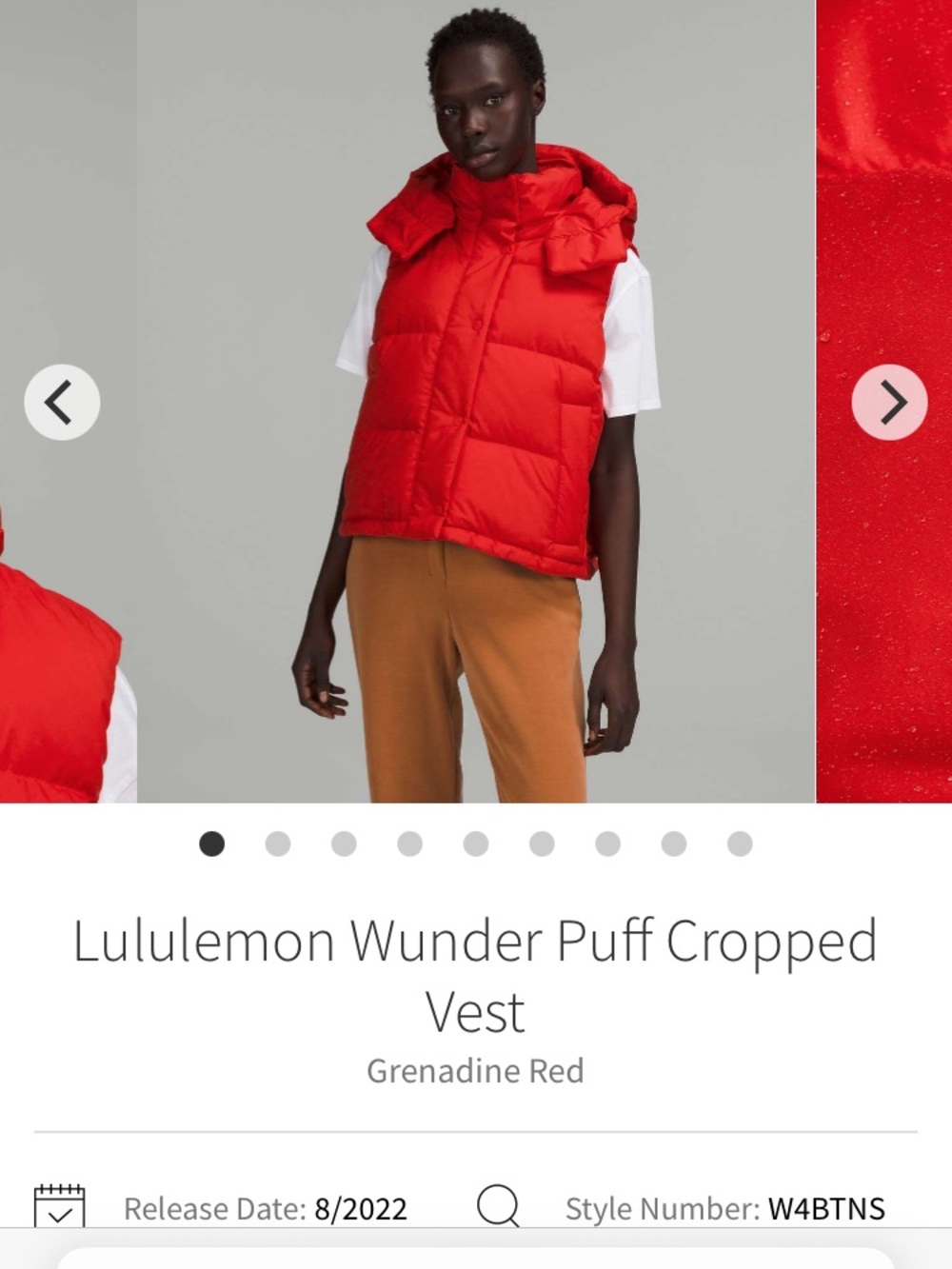 lululemon athletica Wunder Puff Cropped Vest 2 Grenadine Red no hood